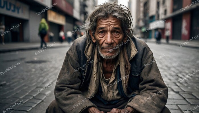 Homeless Man on a Desolate Street, Seeking Solace