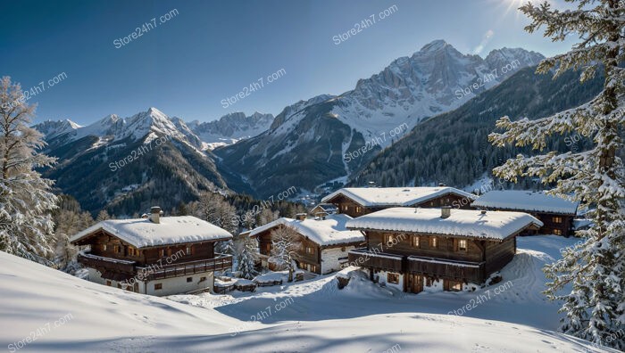 Idyllic Alpine Village with Snow-Capped Chalets