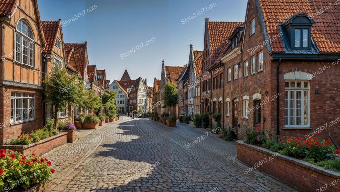 Idyllic Brick Gothic Street Lined with Historic Architecture