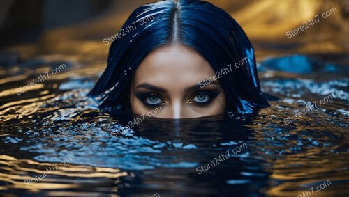 Intense Gaze of a Model Emerging from Water