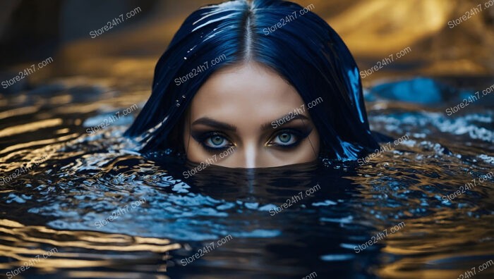 Intense Gaze of a Model Emerging from Water