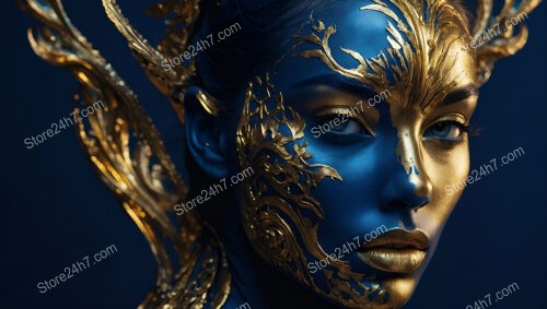 Intricate Model with Gold Leaf on Blue Skin