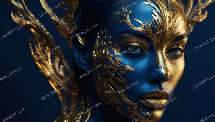 Intricate Model with Gold Leaf on Blue Skin