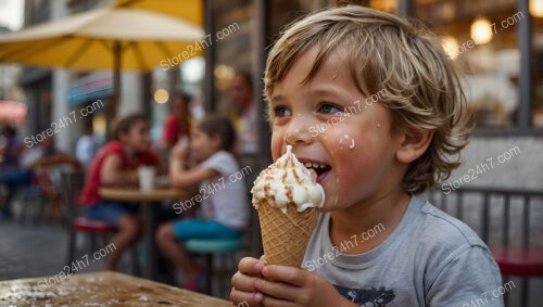 Joyful child enjoying ice cream on a sunny day