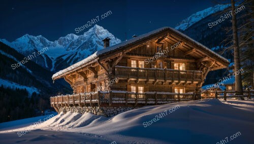 Luxurious Alpine Chalet Illuminated Under the Starry Night Sky