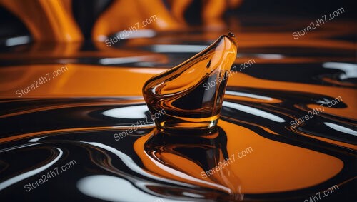 Luxurious Amber Glass Sculpture Amidst Flowing Colors