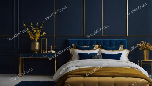 Luxurious Bedroom with Blue and Gold Accents