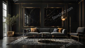 Luxurious Black and Gold Living Room with Contemporary Art