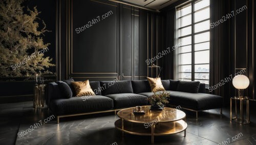 Luxurious Black and Gold Living Room with Modern Minimalism