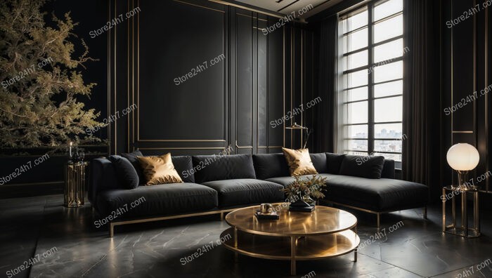 Luxurious Black and Gold Living Room with Modern Minimalism