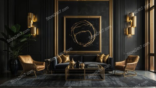 Luxurious Black and Gold Living Room with Statement Art