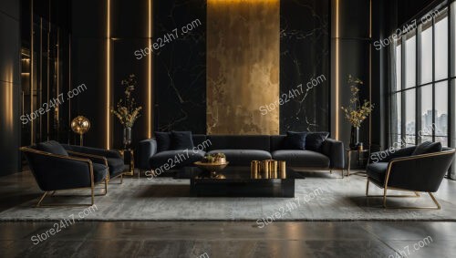 Majestic Black and Gold Luxury Living Room Design