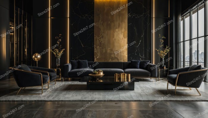 Majestic Black and Gold Luxury Living Room Design