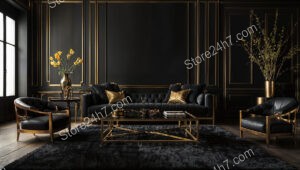 Elegant Black and Gold Living Room with Vintage Charm