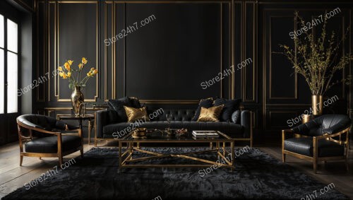 Elegant Black and Gold Living Room with Vintage Charm