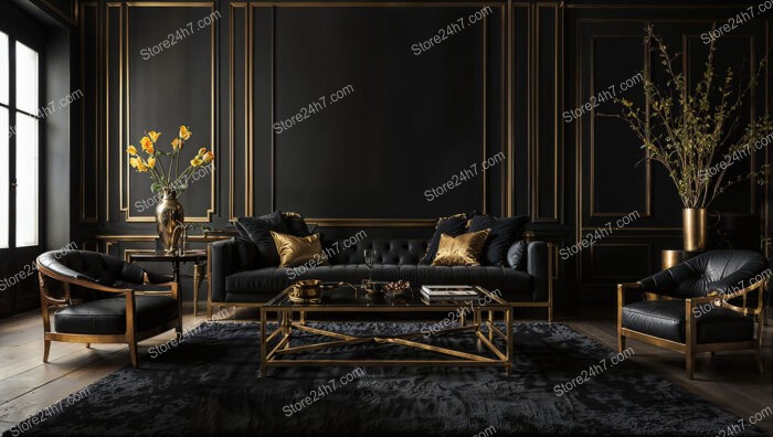 Elegant Black and Gold Living Room with Vintage Charm