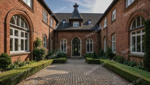 Majestic Brick Gothic Building with Grand Courtyard Entrance