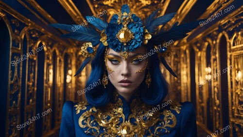 Majestic Feathered Headpiece in Golden Ornate Setting