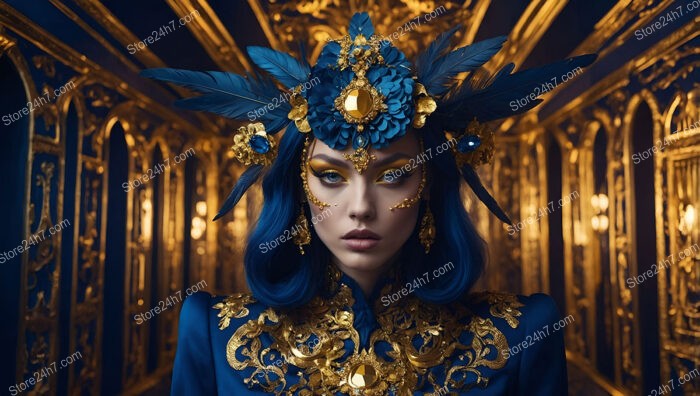 Majestic Feathered Headpiece in Golden Ornate Setting