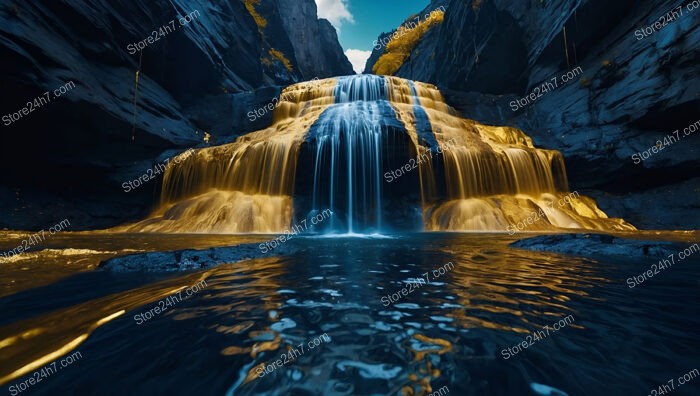 Majestic Golden Waters Descend in a Mystical Landscape