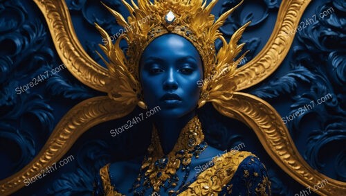 Majestic Model with Gold Headdress and Blue Skin