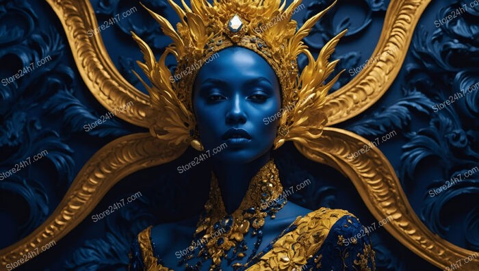 Majestic Model with Gold Headdress and Blue Skin