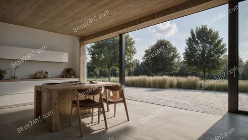 Modern Bavarian Kitchen with Scenic Garden View and Wood Accents