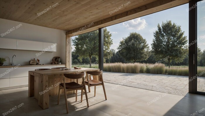 Modern Bavarian Kitchen with Scenic Garden View and Wood Accents