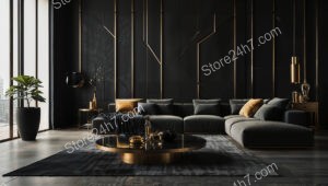 Modern Black and Gold Living Room with Geometric Designs