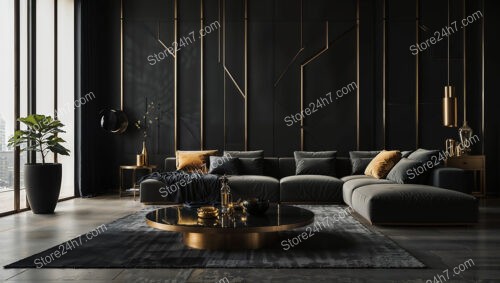 Modern Black and Gold Living Room with Geometric Designs