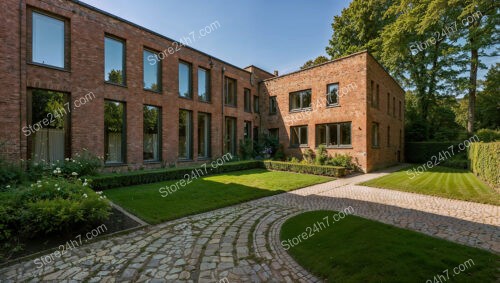 Modern Brick Architecture in a Serene Garden Setting