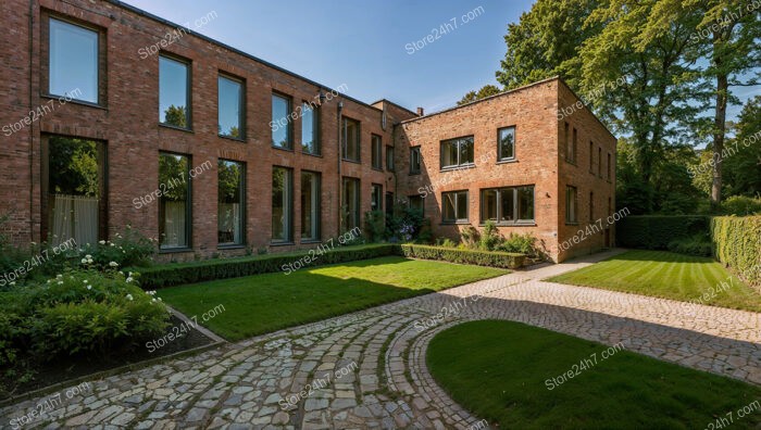 Modern Brick Architecture in a Serene Garden Setting