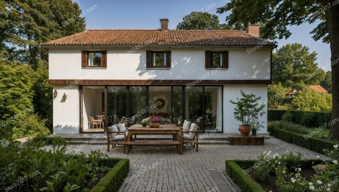 Modern Countryside Home with Outdoor Dining Area and Garden