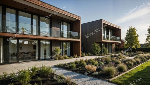 Modern German Duplexes with Sleek Wooden Facades and Glass Balconies