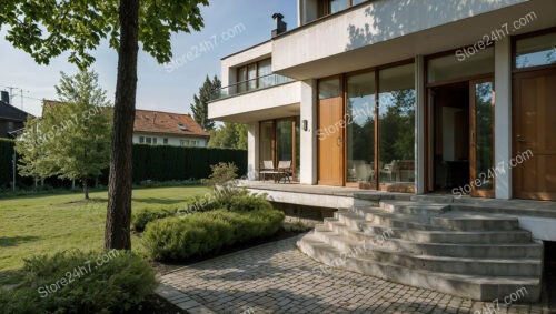 Modern German Home with Large Glass Windows and Garden