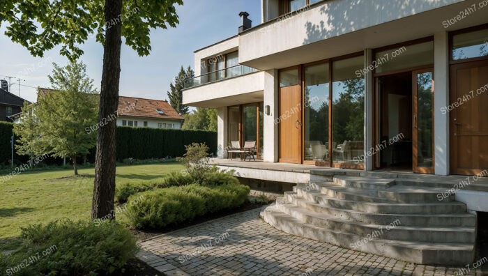 Modern German Home with Large Glass Windows and Garden