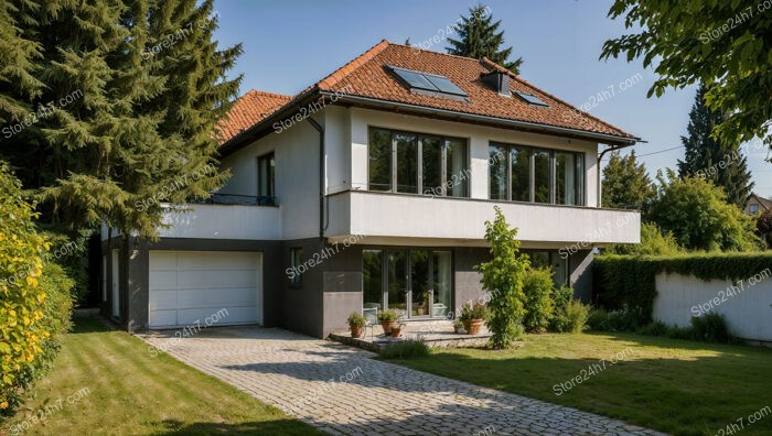 Modern German Home with Red-Tiled Roof and Spacious Driveway