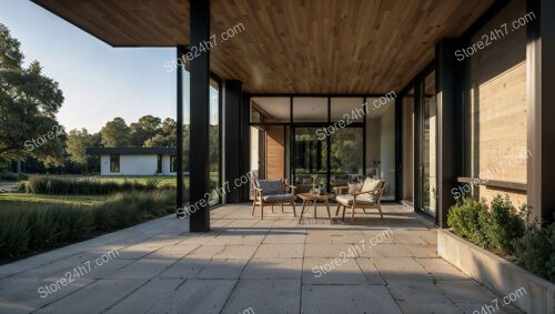 Modern German Terrace with Expansive Glass and Wooden Accents