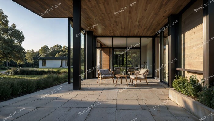 Modern German Terrace with Expansive Glass and Wooden Accents