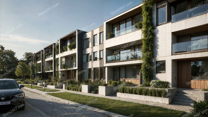 Modern German Townhouses with Elegant Green Facade Design