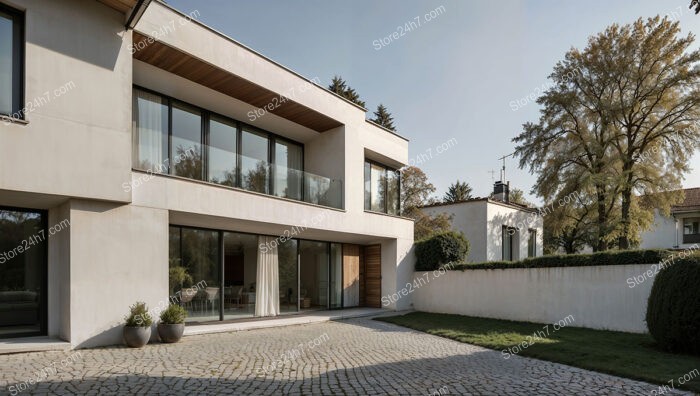 Modern Minimalist Home with Spacious Cobblestone Driveway