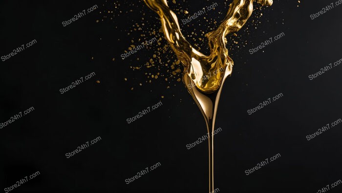 Molten Gold Splashes Mid-Air Against a Dark Background