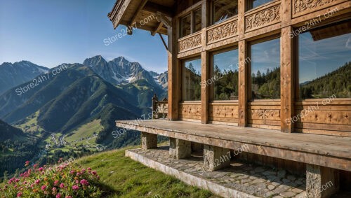 Mountain Chalet with Panoramic Views and Ornate Woodwork