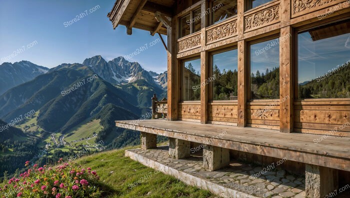 Mountain Chalet with Panoramic Views and Ornate Woodwork