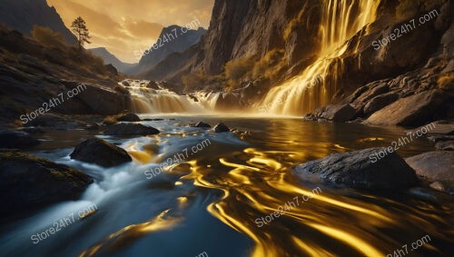 Mystical Golden River: Flowing Liquid Gold in a Majestic Valley