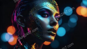 Neon Circuitry: Futuristic Makeup with Metallic and Electric Elements