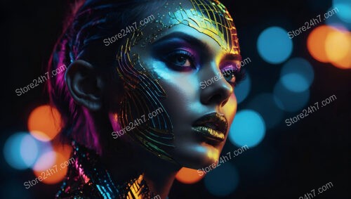 Neon Circuitry: Futuristic Makeup with Metallic and Electric Elements