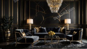 Opulent Art Deco Living Room with Gold Chandelier