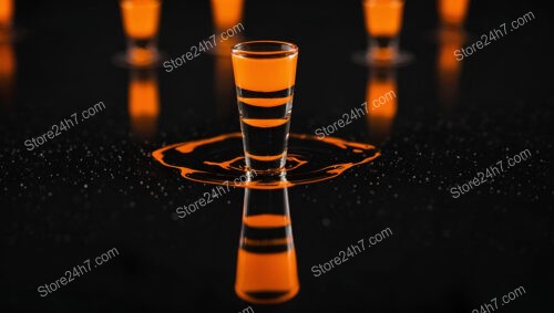 Orange Liquid in a Shot Glass with Reflection