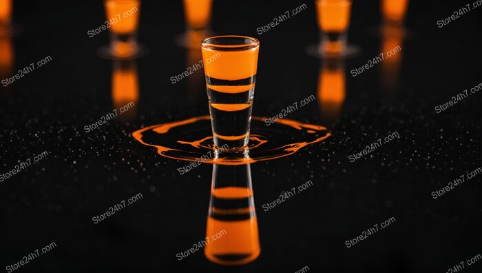 Orange Liquid in a Shot Glass with Reflection